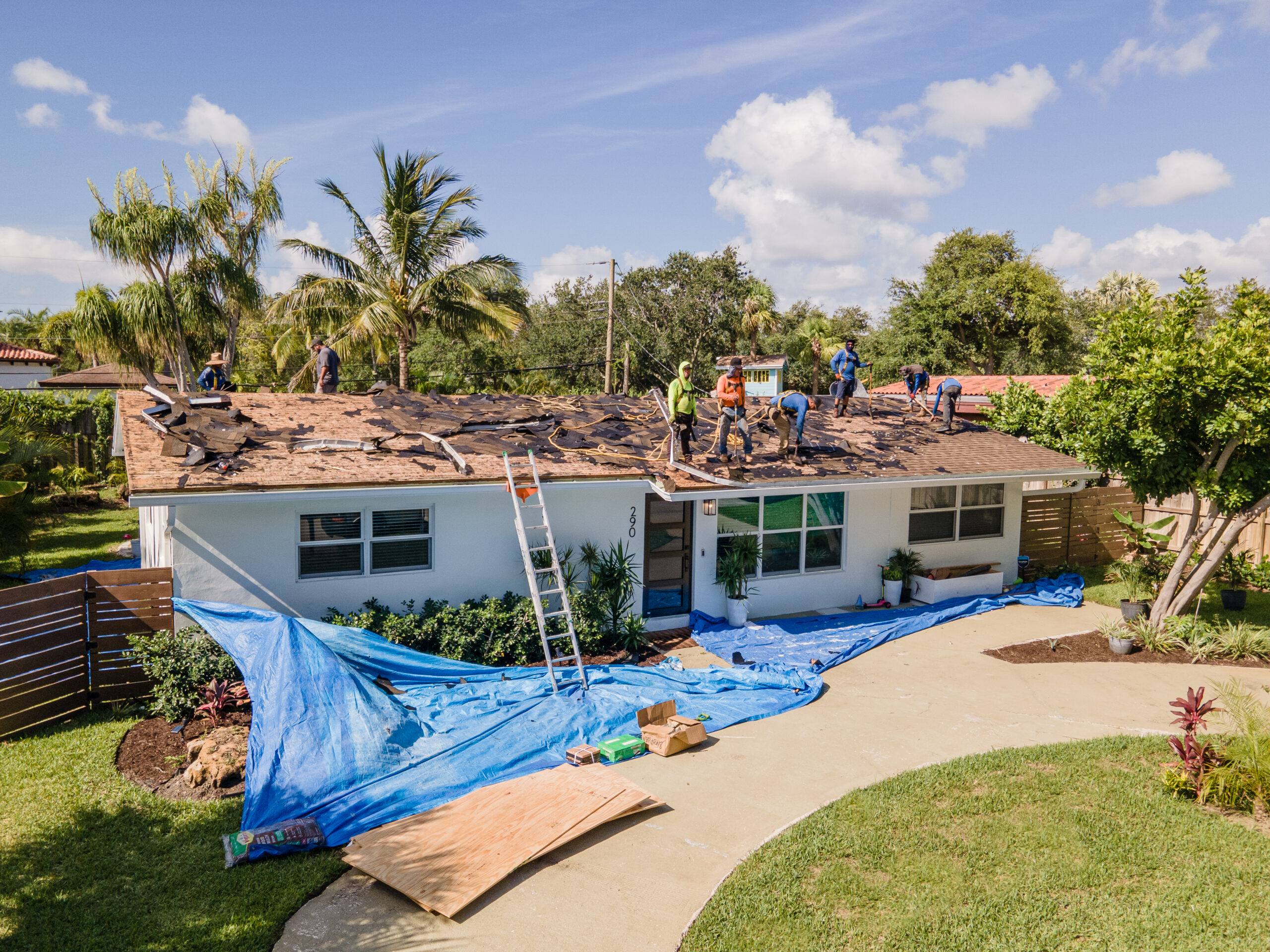 front view of shingle roof tear off