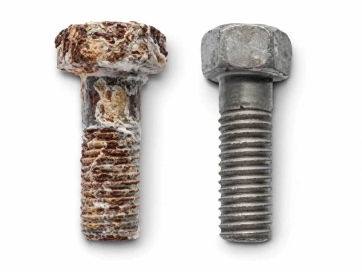 Metal bolts shown side by side for material comparison
