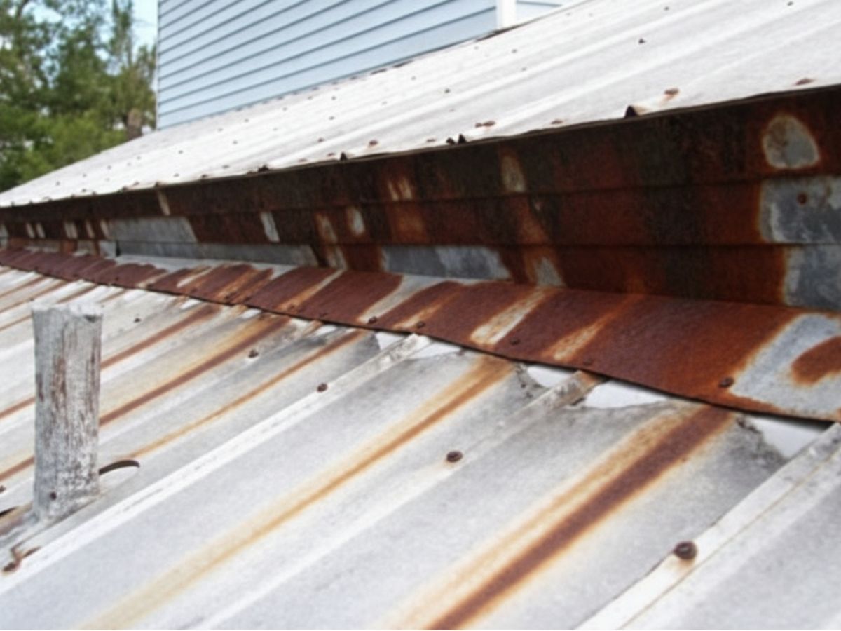 Rust and corrosion along metal roof seam