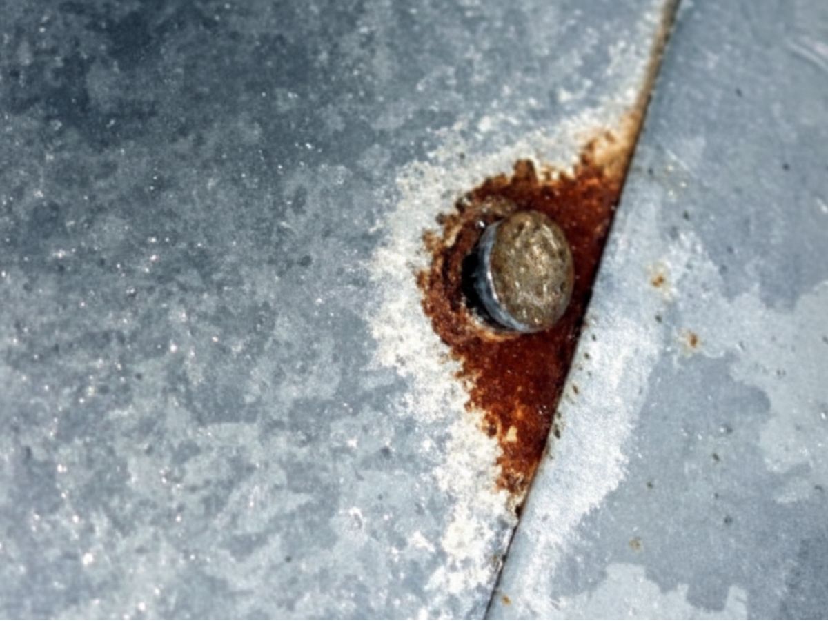 Rust around fastener near metal roof seam