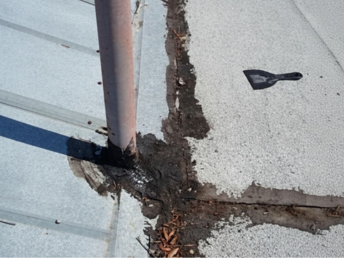Sealant failure around roof penetration pipe