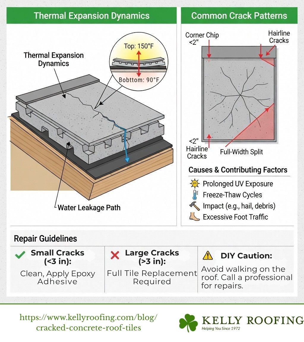 user-inserted Common crack locations on a concrete roof tile and anatomy diagram - cracked concrete roof tiles infographic