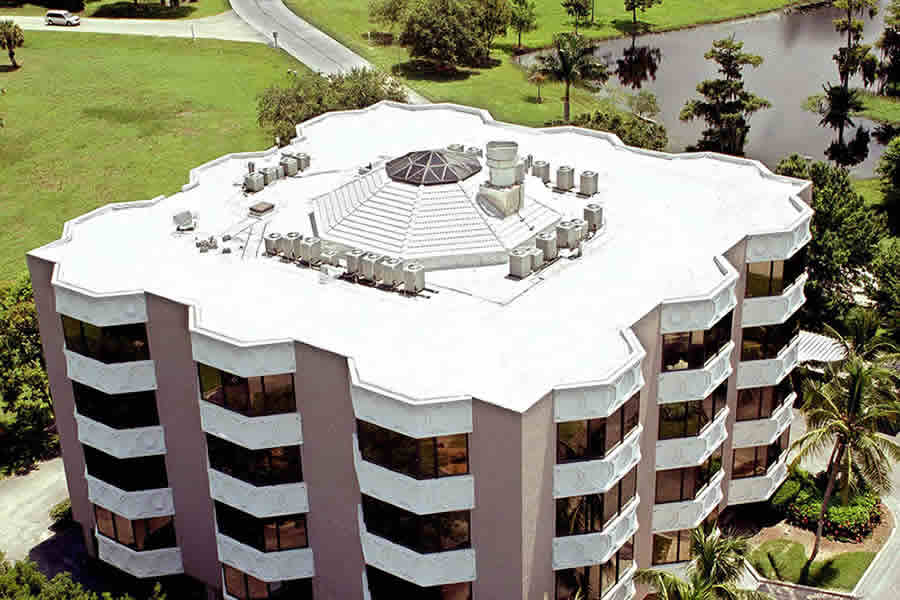 white flat roof on office building