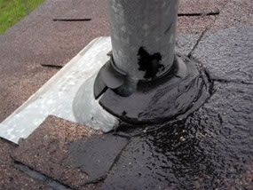 Cracked boot used to seal pipe on roof