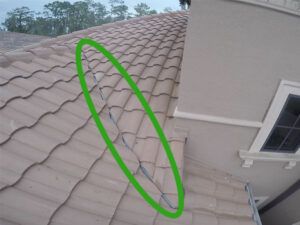 Tile Roof image with green oval showing top flashing