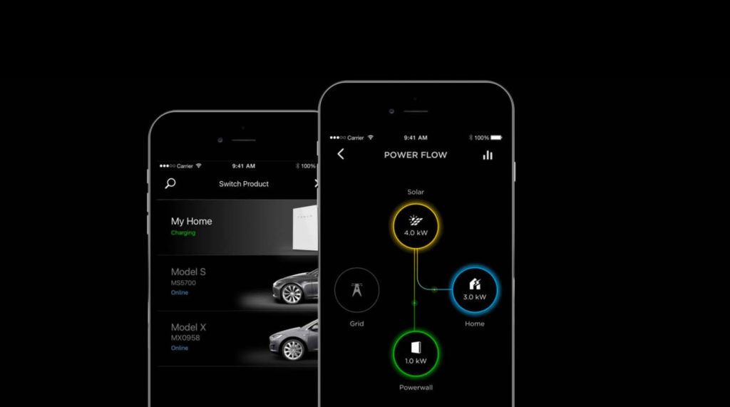 Tesla mobile app displayed on a cell phone.