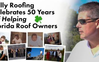 graphic with the quote "Kelly Roofing Celebrates 50 Years Of Helping Florida Roof Owners"
