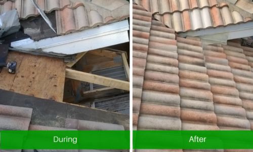 During/After photos of a tile roof repair