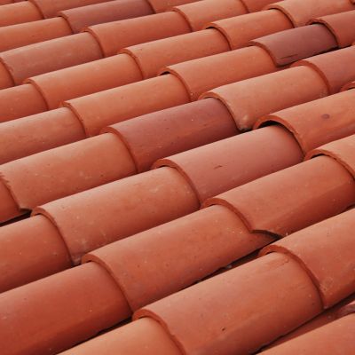 close up of orange red clay tile roof