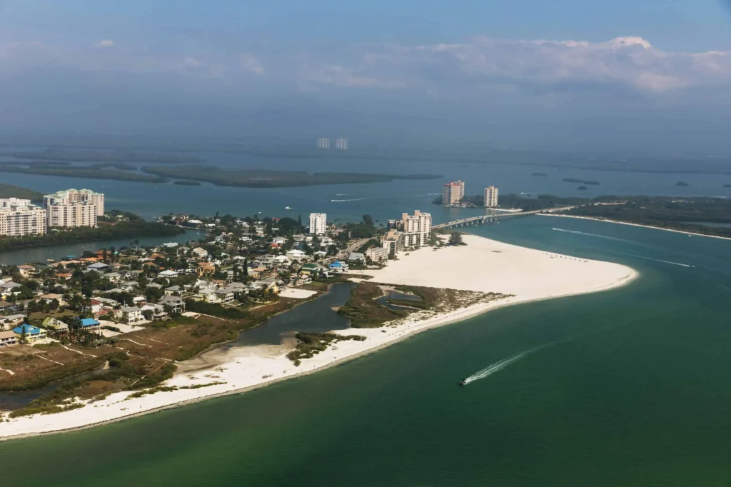aerial shot of a florida beach